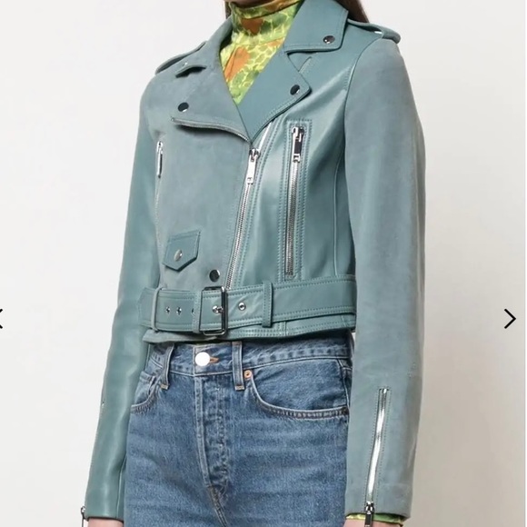 LTH JKT NWT Aqua Blue Leather Mya Cropped Jacket - Picture 1 of 14